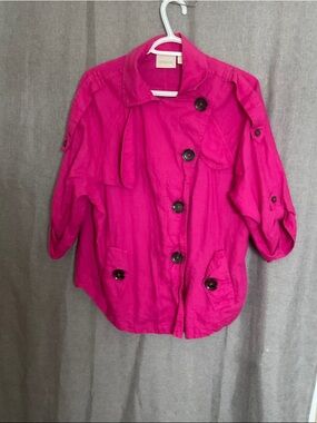 Chico's Hot Pink Button-Front Lightweight Trench Jacket